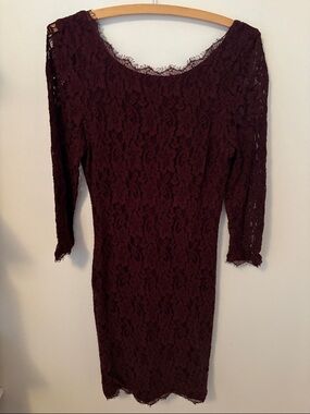 Babaton Deep Burgundy Lace Long-Sleeve Sheath Dress